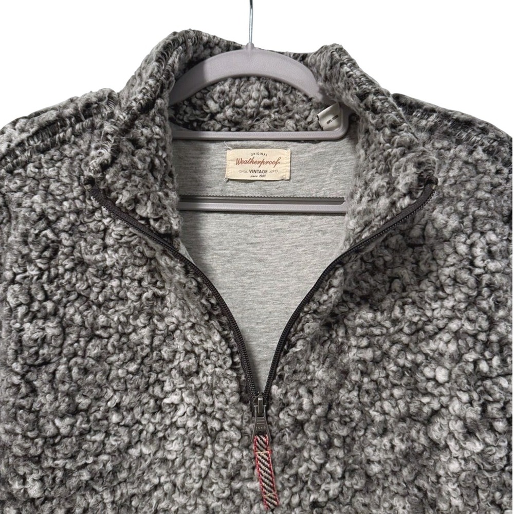 Weatherproof Vintage‎ Pullover Gray Sherpa Faux Fur Quarter Zip Mens Large